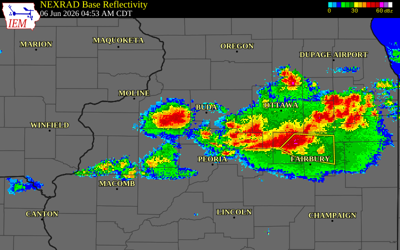 NEXRAD radar during the Saturday, June 6, 2026 storm activity in Stark County, Illinois