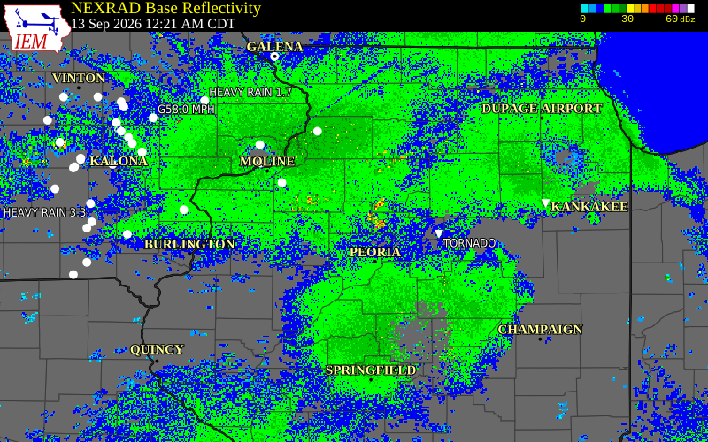 Current NEXRAD radar over Stark County, Illinois with recent storm report locations