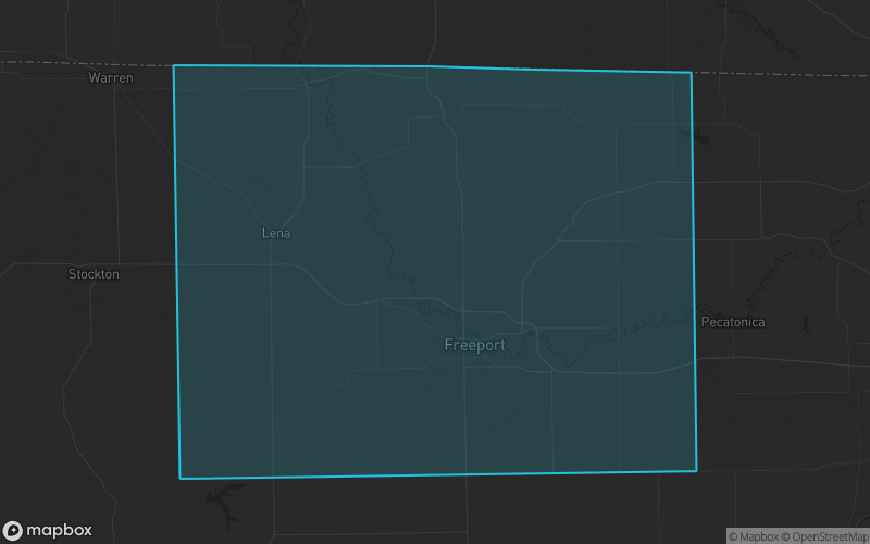 Map of Stephenson County, Illinois showing the county boundary and surrounding cities