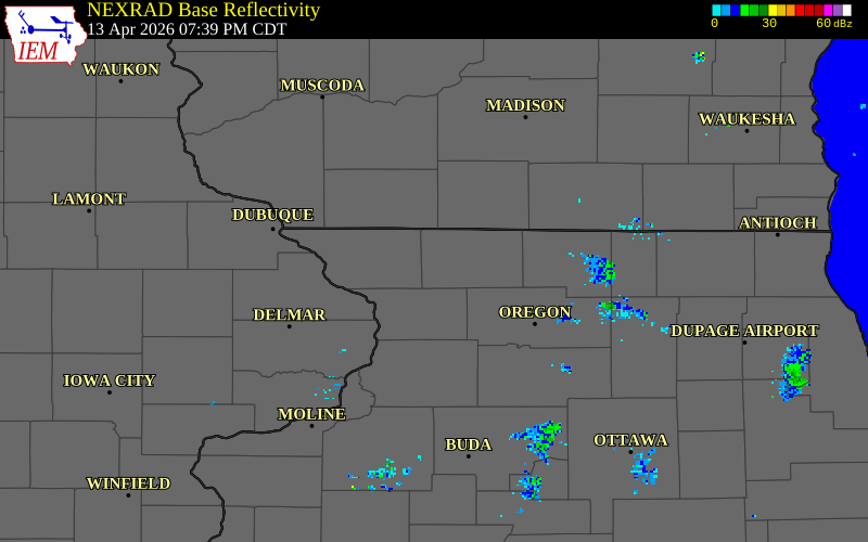 NEXRAD radar during the Monday, April 13, 2026 storm activity in Stephenson County, Illinois