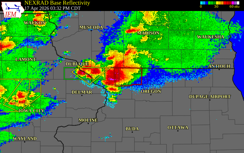 NEXRAD radar during the Friday, April 17, 2026 storm activity in Stephenson County, Illinois