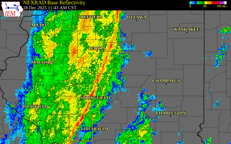 NEXRAD radar during the Thursday, December 18, 2025 storm activity in Tazewell County, Illinois