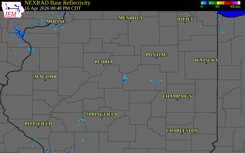 NEXRAD radar during the Thursday, April 16, 2026 storm activity in Tazewell County, Illinois