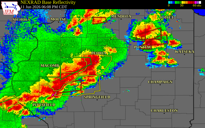 NEXRAD radar during the Thursday, June 11, 2026 storm activity in Tazewell County, Illinois