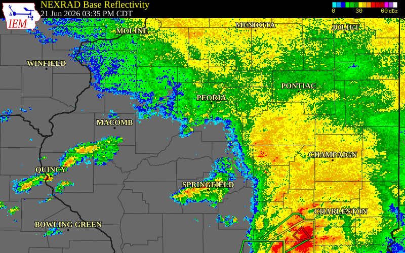 NEXRAD radar during the Sunday, June 21, 2026 storm activity in Tazewell County, Illinois