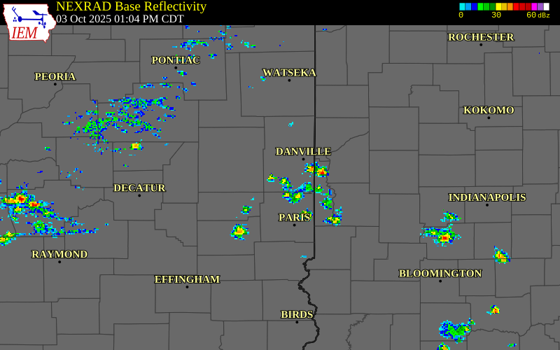 NEXRAD radar during the Friday, October 3, 2025 storm activity in Vermilion County, Illinois