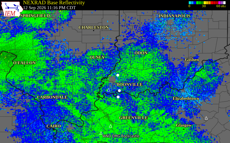 Current NEXRAD radar over Wabash County, Illinois with recent storm report locations