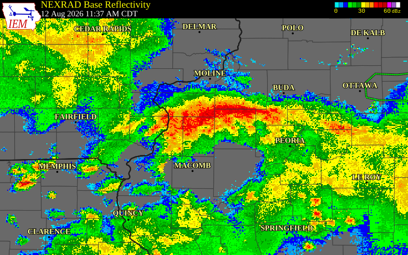 NEXRAD radar during the Wednesday, August 12, 2026 storm activity in Warren County, Illinois