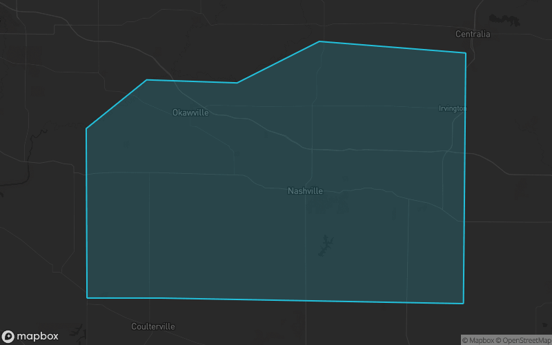 Map of Washington County, Illinois showing the county boundary and surrounding cities