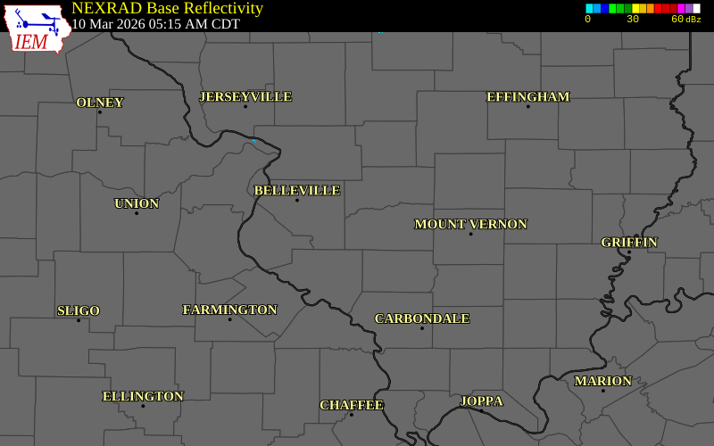 NEXRAD radar during the Tuesday, March 10, 2026 storm activity in Washington County, Illinois