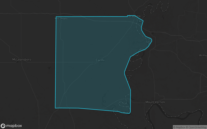 Map of White County, Illinois showing the county boundary and surrounding cities