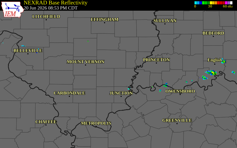 NEXRAD radar during the Saturday, June 20, 2026 storm activity in White County, Illinois