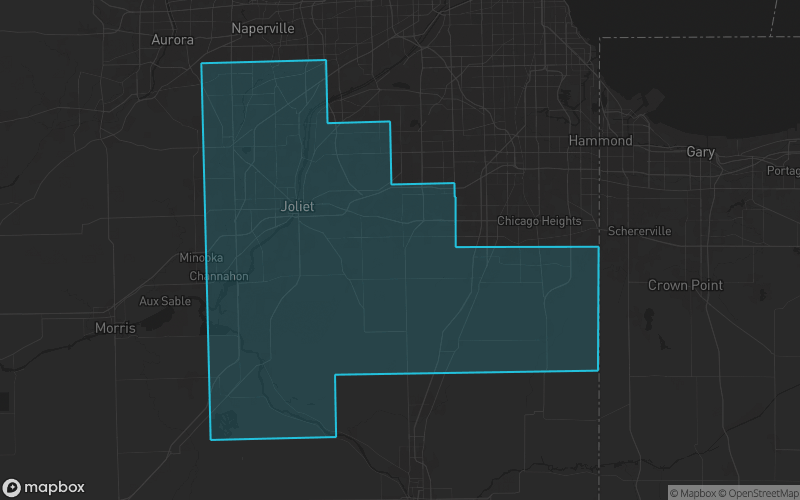 Map of Will County, Illinois showing the county boundary and surrounding cities