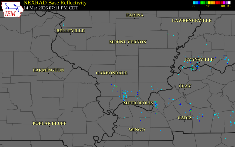 NEXRAD radar during the Saturday, March 14, 2026 storm activity in Williamson County, Illinois