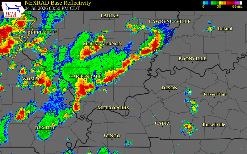 NEXRAD radar during the Saturday, July 4, 2026 storm activity in Williamson County, Illinois