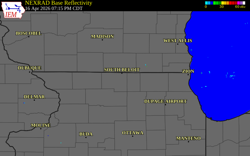 NEXRAD radar during the Thursday, April 16, 2026 storm activity in Winnebago County, Illinois