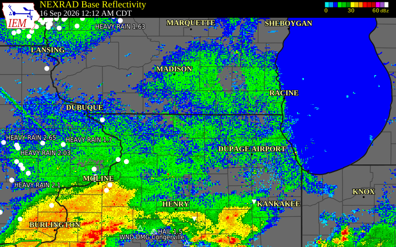 Current NEXRAD radar over Winnebago County, Illinois with recent storm report locations