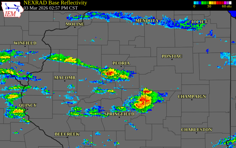 NEXRAD radar during the Tuesday, March 3, 2026 storm activity in Woodford County, Illinois