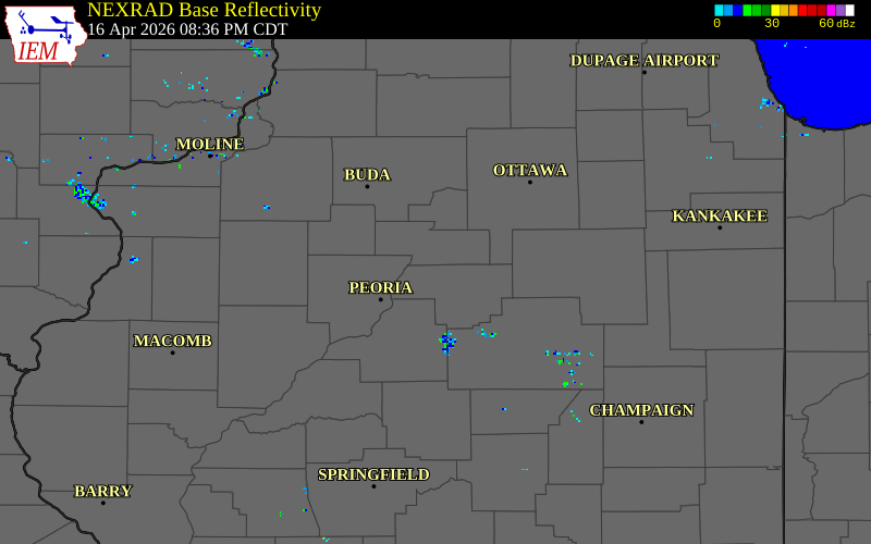 NEXRAD radar during the Thursday, April 16, 2026 storm activity in Woodford County, Illinois