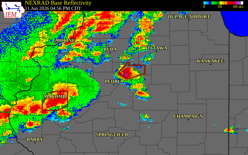 NEXRAD radar during the Thursday, June 11, 2026 storm activity in Woodford County, Illinois