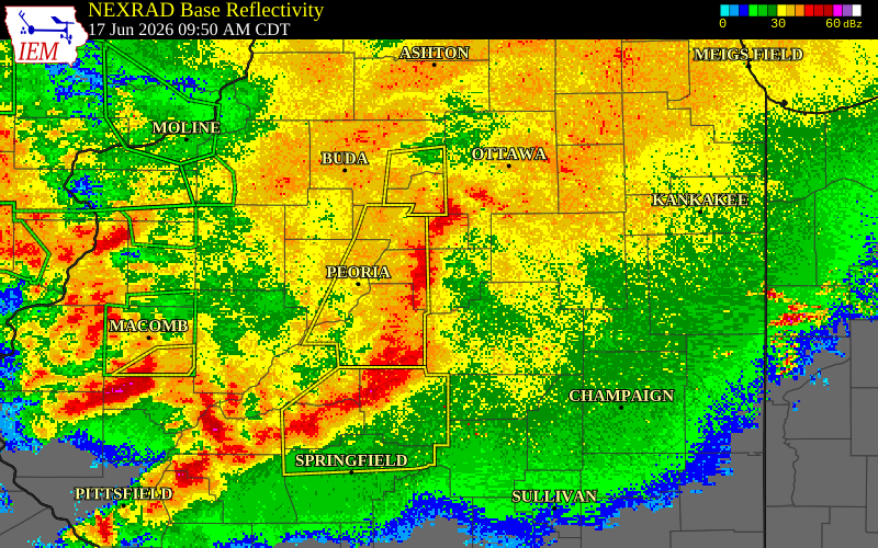 NEXRAD radar during the Wednesday, June 17, 2026 storm activity in Woodford County, Illinois