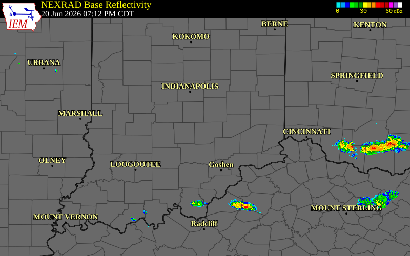 Radar snapshot during the Jun 20, 2026 tornado event near 2 SSE Taylorsville, Bartholomew County, Indiana, with NWS warning polygons