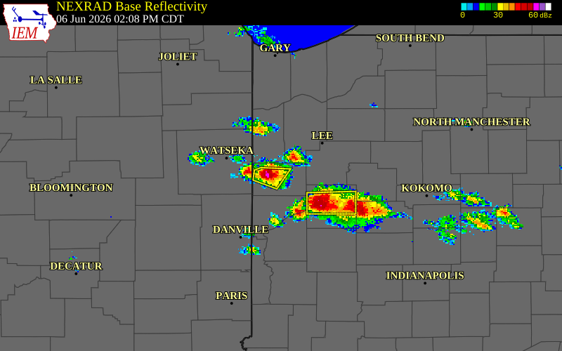 NEXRAD radar during the Saturday, June 6, 2026 storm activity in Benton County, Indiana