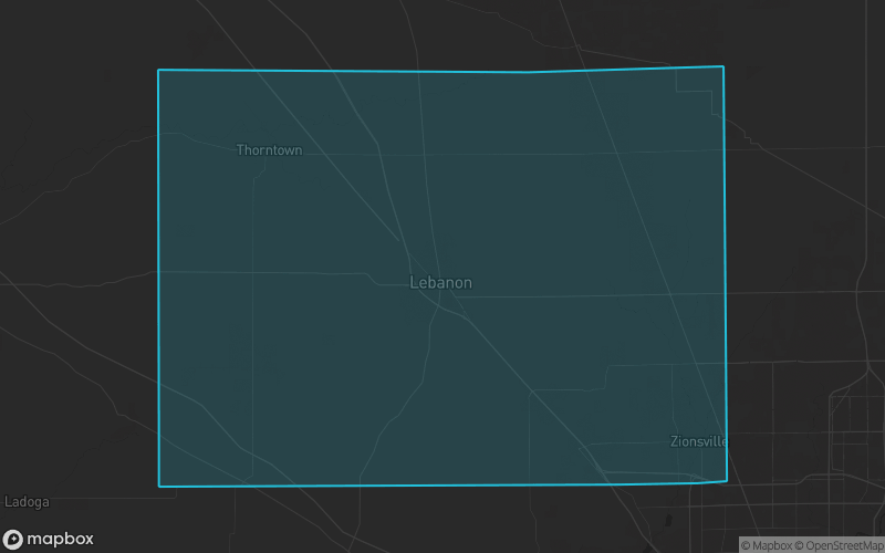 Map of Boone County, Indiana showing the county boundary and surrounding cities
