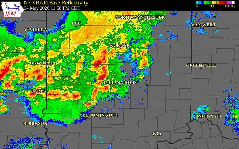 NEXRAD radar during the Tuesday, May 5, 2026 storm activity in Boone County, Indiana