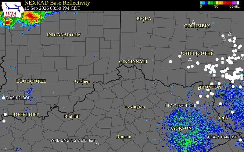 Current NEXRAD radar over Boone County, Indiana with recent storm report locations