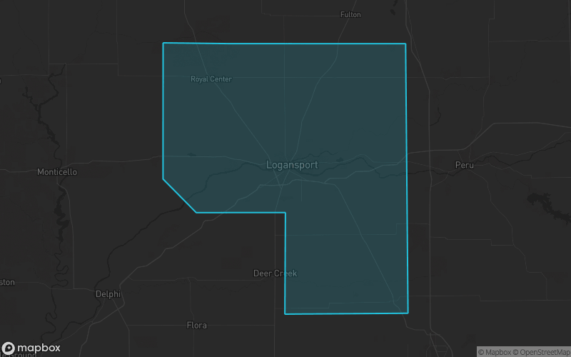 Map of Cass County, Indiana showing the county boundary and surrounding cities