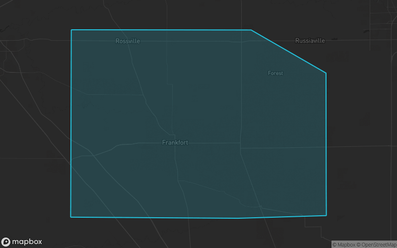 Map of Clinton County, Indiana showing the county boundary and surrounding cities