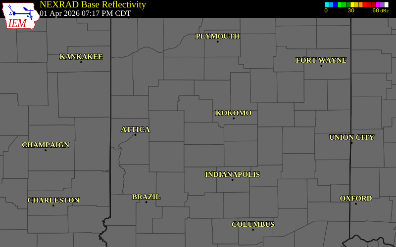 NEXRAD radar during the Wednesday, April 1, 2026 storm activity in Clinton County, Indiana