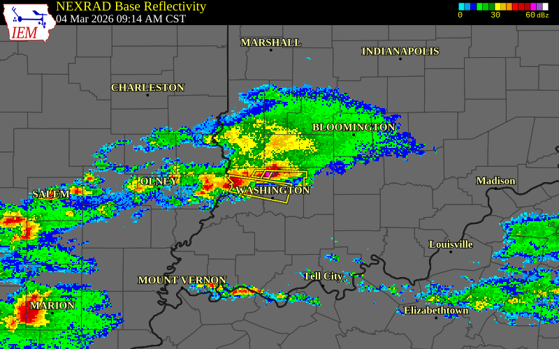 NEXRAD radar during the Wednesday, March 4, 2026 storm activity in Daviess County, Indiana