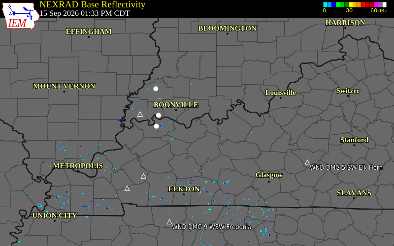 Current NEXRAD radar over Daviess County, Indiana with recent storm report locations