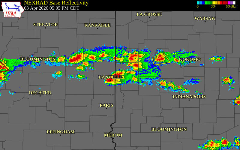 NEXRAD radar during the Friday, April 3, 2026 storm activity in Fountain County, Indiana