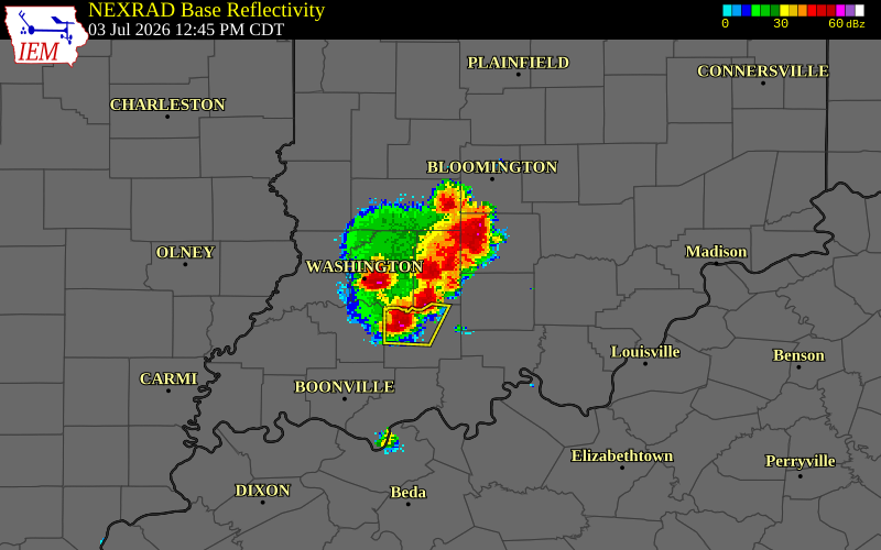 NEXRAD radar during the Friday, July 3, 2026 storm activity in Greene County, Indiana