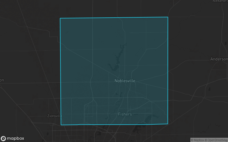 Map of Hamilton County, Indiana showing the county boundary and surrounding cities