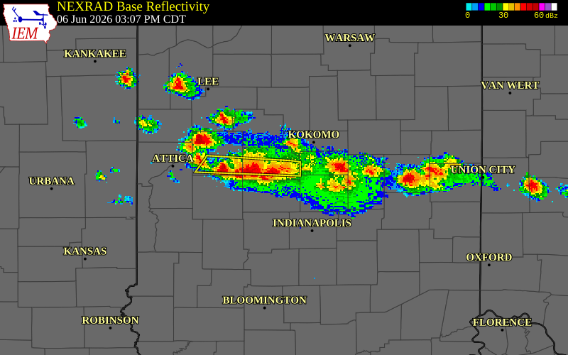NEXRAD radar during the Saturday, June 6, 2026 storm activity in Hamilton County, Indiana