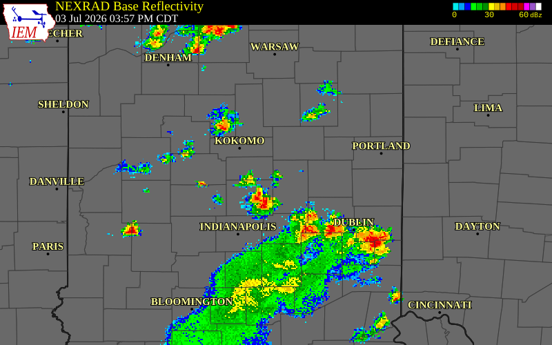 NEXRAD radar during the Friday, July 3, 2026 storm activity in Hamilton County, Indiana
