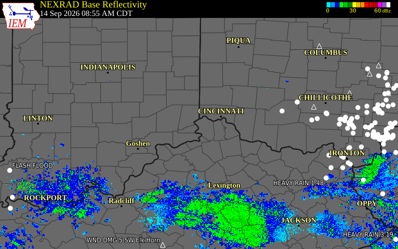 Current NEXRAD radar over Hamilton County, Indiana with recent storm report locations
