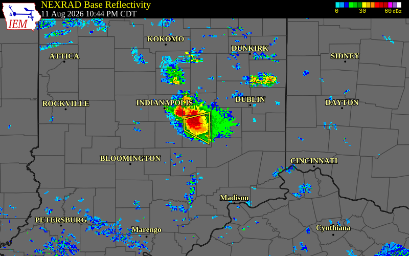 NEXRAD radar during the Tuesday, August 11, 2026 storm activity in Hancock County, Indiana