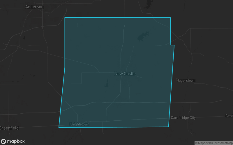 Map of Henry County, Indiana showing the county boundary and surrounding cities