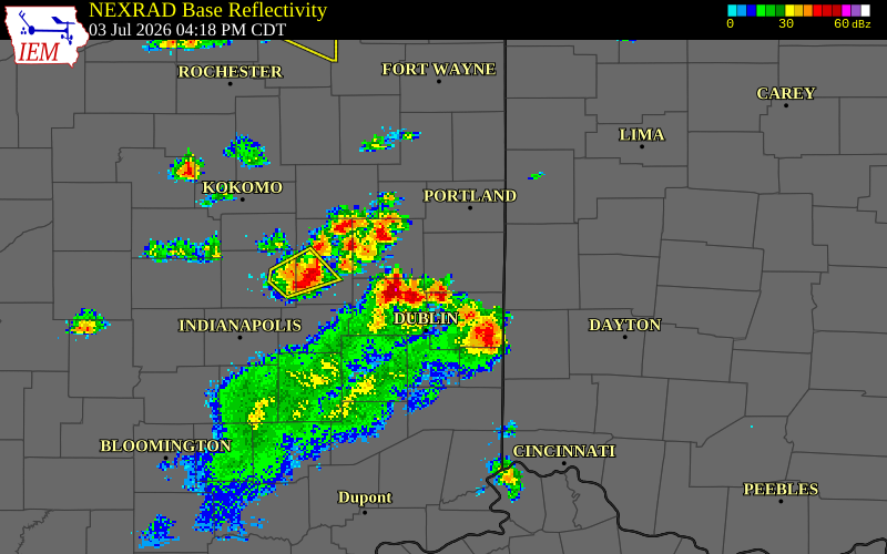 NEXRAD radar during the Friday, July 3, 2026 storm activity in Henry County, Indiana