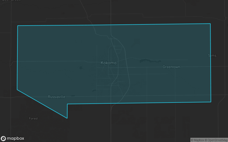 Map of Howard County, Indiana showing the county boundary and surrounding cities