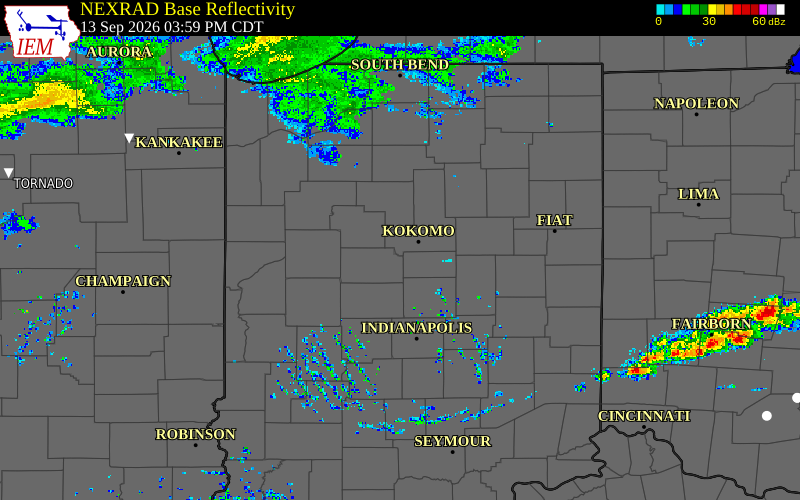 Current NEXRAD radar over Howard County, Indiana with recent storm report locations