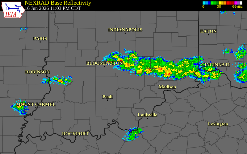 NEXRAD radar during the Wednesday, June 17, 2026 storm activity in Jackson County, Indiana