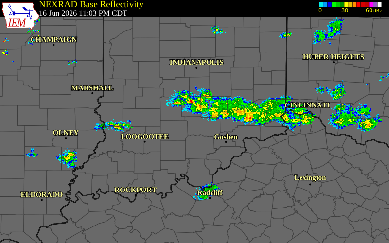 Radar snapshot during the Jun 17, 2026 tornado event near 2 NE Kurtz, Jackson County, Indiana, with NWS warning polygons