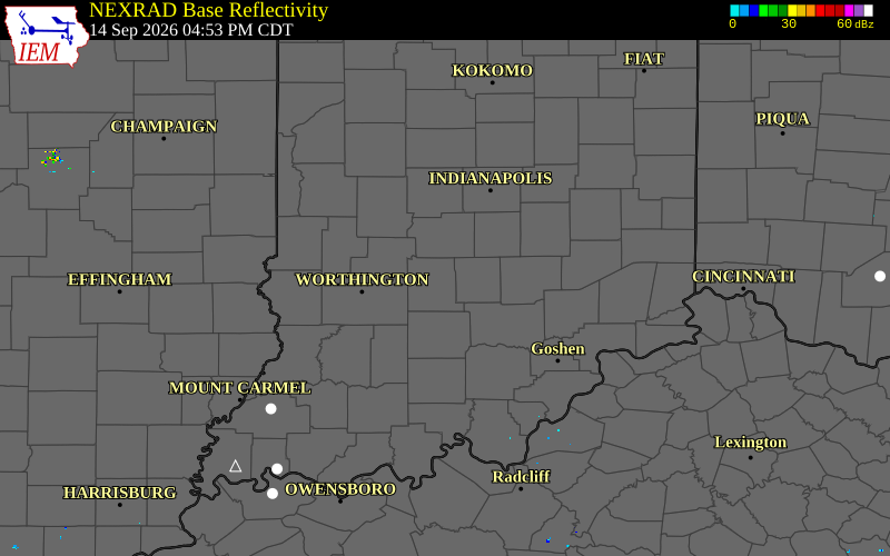 Current NEXRAD radar over Jackson County, Indiana with recent storm report locations