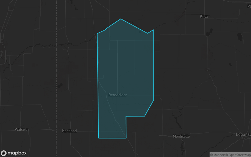 Map of Jasper County, Indiana showing the county boundary and surrounding cities